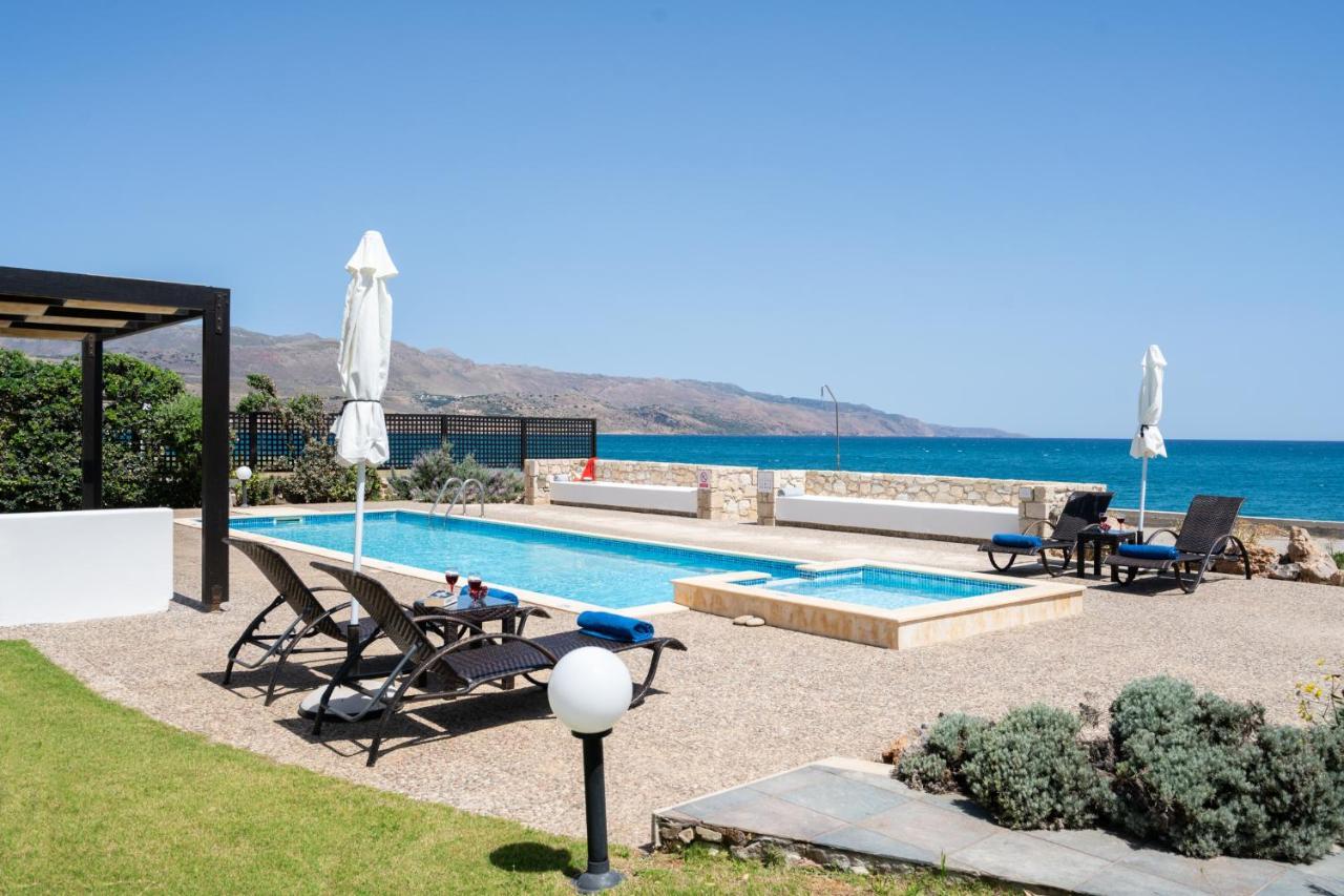 Beachfront Villa Turquoise With Private Pool, Bbq And Ping Pong Table Ханья Экстерьер фото